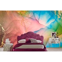 Bunte Fluid Art Tapete Blau Pink Grün Gold Moderne Wand Dekor Marmor Effekt Vinyl Premium Qualität Fototapete Largemural von DecorationBoutiqShop