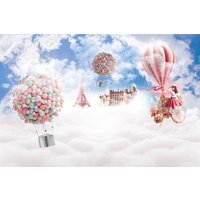 Dream Traveling in The Clouds Tapete Moderne Wanddekoration Luftballons Eiffelturm Kinderzimmer Vinyl Fototapete Große Wand Wandbild von DecorationBoutiqShop