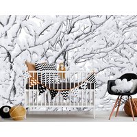 Feen Winter Schnee Bäume Fototapete Moderne Wand Dekor Kinderzimmer Weiß Glänzender Vinyl Fototapete Premium Qualität Große Wandbilder von DecorationBoutiqShop