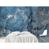 Fluid Art Abstrakte Tapete Blau Silber Moderne Wand Dekor Marmor Vinyl Fototapete Große Wandbilder Home Decor von DecorationBoutiqShop