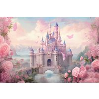 Prinzessin Schloss Rosa Rosen Märchenland Kinder Fototapete Moderne Wanddeko Baby-Mädchen-Raum-Dekor Große Wandmalereien von DecorationBoutiqShop