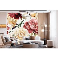 Helle Pfingstrosen Rose Wand Wandbild Aquarell Blumen Tapete Moderne Dekor Premium Qualität Vinyl Fototapete von DecorationBoutiqShop