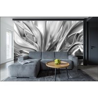 Luxus Abstrakt Silber Grau Pastell Wellen Moderne Wand Dekor Fototapete Vinyl Große Wandbilder von DecorationBoutiqShop