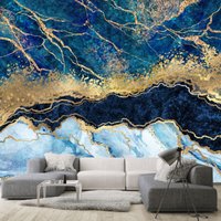 Luxus Gold Und Blau Fluid Art Tapete Moderne Wand Dekor Marmor Premium Qualität Vinyl Fototapete Kunst Große Wandbilder Ungiftig von DecorationBoutiqShop