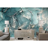 Luxus Silber Blau Fluid Art Abstrakte Tapete Marmor Moderne Wand Dekor Premium Qualität Fototapete Funkelt Große Wandbilder Vinyl von DecorationBoutiqShop