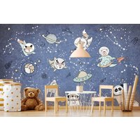 Niedliche Tiere Astronauten Сonstellation Kindertapete Moderne Wand Dekor Space Night Sky Kinderzimmer Vinyl Fototapete Große Wandbilder von DecorationBoutiqShop