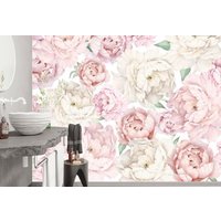 Pinke Und Weiße Pfingstrose Blumen Tapete Pfingstrosen Floral Wandbilder Moderner Hintergrund Fototapete Kinderzimmer Große Wand Wandbilder Funkeln von DecorationBoutiqShop