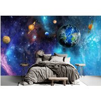 Planeten Sonnensystem Lila Blau Galaxie-sterne-Tapete Moderne Wand-Dekor-Premium-Qualität Foto-Tapete Pailletten Kinderzimmer-Dekor von DecorationBoutiqShop