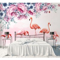 Rosa Flamingo Wunderschöne Aquarell Blumen Tapete Kinderzimmer Wand Dekor Premium Qualität Vinyl Fototapete Große Wandbilder Ungiftig von DecorationBoutiqShop