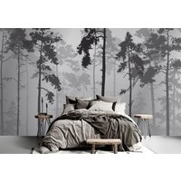 Schwarz Weiß Bäume Wald Tapete Aquarell Grau Nebelwald Modern Home Dekor Vinyl Fototapete Premium Qualität Große Wand Wandbilder von DecorationBoutiqShop