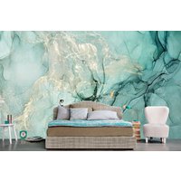 Türkis Fluid Art Tapete Marmor Effekt Traditionelle Vinyl Fototapete Funkelt Premium Qualität Große Wand Wandbilder von DecorationBoutiqShop