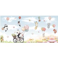 Vinyl-Tapete Für Kleinkinder Süße Tiere Luftballons Fairyland Panda Biken Fototapete Kinderzimmer Große Wand Wandbilder Babyzimmer Dekor von DecorationBoutiqShop