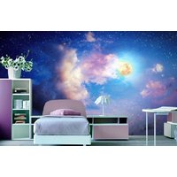 Vollmond Mit Sternen Tapete Dark Night Sky Kinderzimmer Wand Dekor Vinyl Foto Große Wandbilder von DecorationBoutiqShop