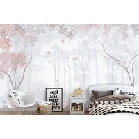 Wald Rosa Zarter Schöner Hintergrund Mit Wiesenblumen Tapete Moderne Wand Dekor Hängende Blätter Pastell Vinyl Fototapete von DecorationBoutiqShop