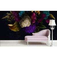 Wandbild Retro Blumen Schwarz Hintergrund Wanddekoration Malerei Hotel Arbeitszimmer Schlafzimmer Fototapete Vinyl Große Wand Wandbilder von DecorationBoutiqShop