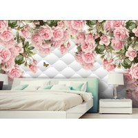 Wunderschöne Rosa Rosen Weiß Hintergrund Tapete Mädchenzimmer Wand Dekor Kinderzimmer Vinyl Fototapete Große Wandbilder Blumen von DecorationBoutiqShop