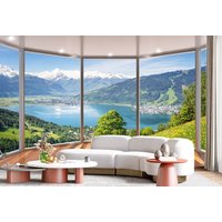 Wunderschöner Blick Vom Fenster Auf Die Berge Tapete Moderne Wanddekoration Natur Grüne Wiese Vinyl Fototapete Große Wand Wandbilder von DecorationBoutiqShop