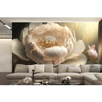 Zarte Leichte Pfingstrose Blumen-Tapete Blumenstrauß Pfingstrosen Mit Elementen Gold-Foto-Tapete Moder-Wanddekor Beaty Salon Wandbild von DecorationBoutiqShop