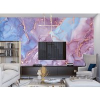 Zarte Und Verträumte Abstrakte Fluid Art Blau Lila Rosa Tapete Moderne Wand Dekor Golden Wirbel Vinyl Fototapete Große Wandbilder von DecorationBoutiqShop