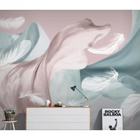 Zarte Weiße Federn Auf Satin Hintergrund Tapete Moderne Wand Dekor Аbstract Vinyl Fototapete Große Wandbilder Funkeln von DecorationBoutiqShop