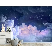 sterne Nachthimmel Wandbilder Weiß Rosa Wolken Tapete Glitzer Universum Kinder Aufkleber Wanddekor Weltraum von DecorationBoutiqShop