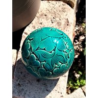 Keramik Kugel Orientblau Halbtransparent Mit Muster Herzen Und Schmetterlinge Geschenk Garten Deko Topf Gartendeko von DecorationDetaillee