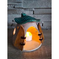 Keramik Lichterhaus Dach Orientblau 4 Efeu Blätter Deko Licht Für Teelicht Lichterkette von DecorationDetaillee