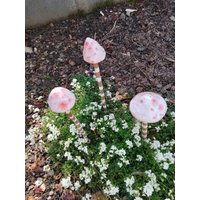 Pilz Keramik Weiß Rosa Gesprenkelt Beet Topf Deko Geschenk Herbst Frühling Sommer von DecorationDetaillee