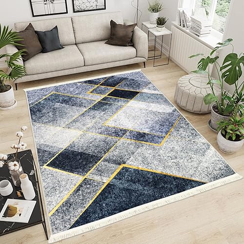 Decorator HOME Teppich Wohnzimmer Grau Gold 160x230 - Moderner Wohnzimmerteppich – rutschfest & Pflegeleicht, Weich & Allergikerfreundlich - Designer Teppich mit Oekotex Zertifiziert von Decorator HOME