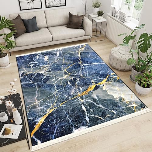 Decorator HOME Teppich Wohnzimmer Marineblau 160x230 - Moderner Wohnzimmerteppich – rutschfest & Pflegeleicht, Weich & Allergikerfreundlich - Designer Teppich mit Oekotex Zertifiziert von Decorator HOME