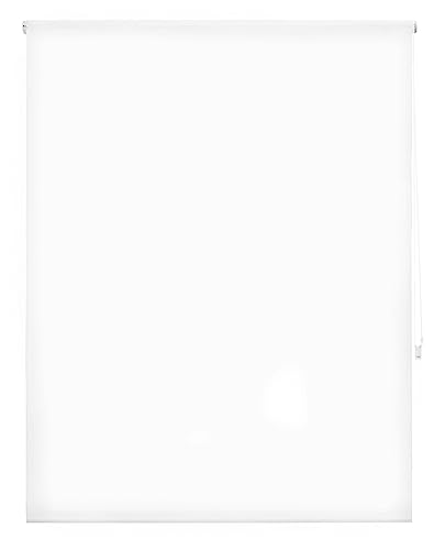 DECORBLIND | Raffrollo, lichtdurchlässig, glatt, Maße Rollo: 90 x 175 cm Breite x Länge/Maße Stoff einfarbig: 87 x 170 cm, lichtdurchlässig, weiß, optisch, einfache Montage an Wand oder Decke von Decorblind