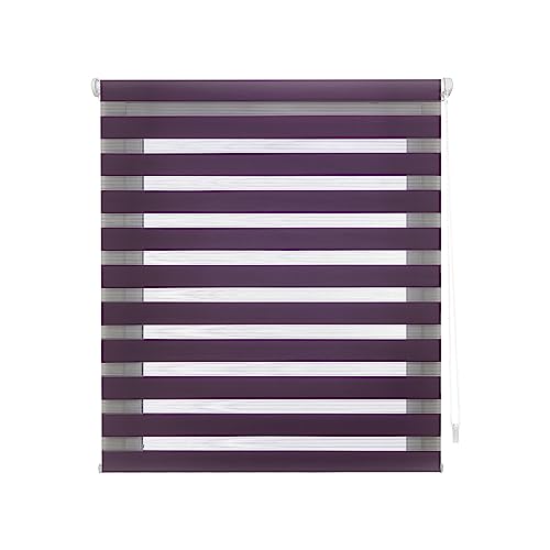 Decorblind | Doppellagiges Rollo ohne Werkzeug und ohne Bohren, Maße: Breite 37 x Länge 180 cm, Maße Stoff: 34 x 175 cm, Violett von Decorblind