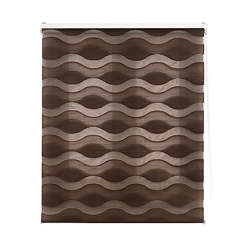 Decorblind Doppellagiges Rollo für Nacht und Tag, Montage an Wand oder Decke, Maße: Breite 120 x Länge 180 cm, Maße Stoff: 117 x 175 cm, Braun, Fensterrollo von Decorblind