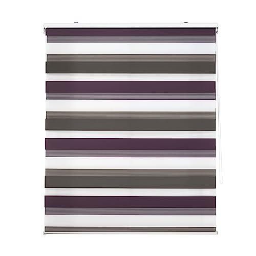 Decorblind Doppellagiges Rollo für Tag und Nacht – Installation an Wand oder Decke, Maße 140 x 180 cm (B x L), Stoff 137 x 175 cm – dreifarbig braun-violett-weiß für Fenster Decorblind Doppellagiges Rollo für Tag und Nacht – Installation an Wand oder Decke, Maße 140 x 180 cm (B x L), Stoff 137 x 175 cm – dreifarbig braun-violett-weiß für Fenster von Decorblind