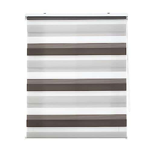 Decorblind Doppellagiges Rollo für Nacht und Tag, Montage an Wand oder Decke, Maße: Breite 160 x Länge 180 cm, Maße Stoff: 157 x 175 cm, dreifarbig, Braun, Grau, Weiß, Fensterrollo von Decorblind