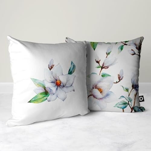 Decordruk Kissenbezug 40x40 aus Samt – Frühlingshafte Dekokissenhülle mit Blumenmotiv – Reißverschluss – Modern Farmhouse Stil – weicher Stoff – perfekte Osterdeko - Weiße Magnolie von Decordruk