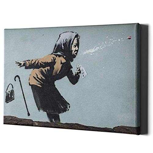 Banksy Großmutter niest Leinwand Wandkunst - Berühmte Bansky große gerahmte Malerei drucken - Schlafzimmer Graffiti grau Straße Kunstwerk Dekoration Bild von Decords