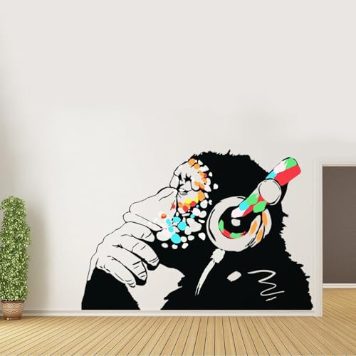Banksy Thinking Monkey Aufkleber – Kunst Vinyl Street DJ Baksy Wandaufkleber 16 х 11 von Decords