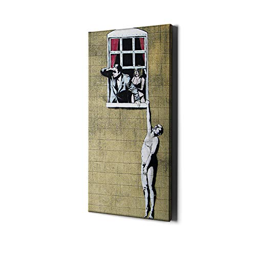 Decords Nackter Mann Kunstdruck auf Leinwand - Banksy Nackter Körper Großer gestreckter Rahmen Wanddruck Gemälde - Geheimnisse Fenster Frau für Straßendekoration von Decords