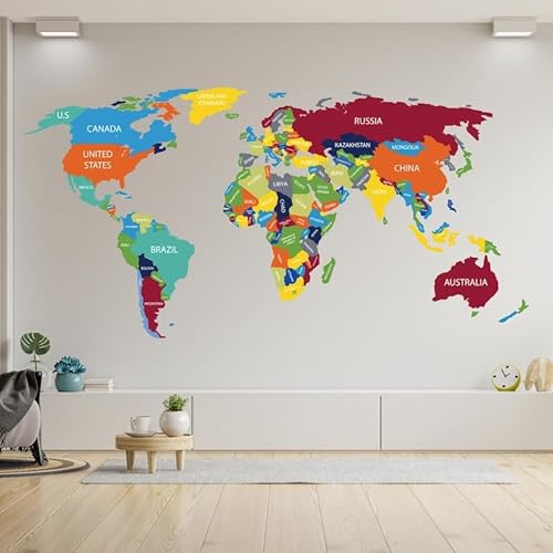 Große Weltkarten Wandtattoo - Riesige Reisekugel mit Ländernamen Vinyl Aufkleber - Perfekt für Schlafzimmer und Wohnzimmer Dekor (134x240 cm) von Decords