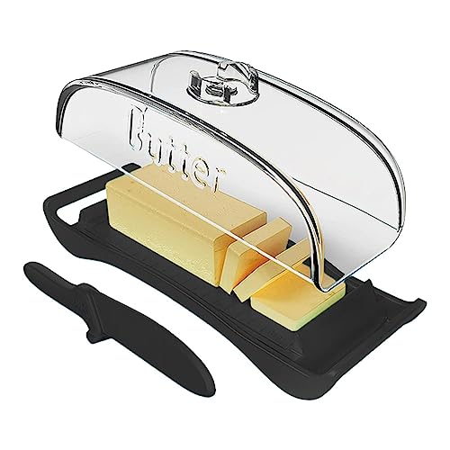 Butterdose mit Deckel, 14,5 cm, 2-in-1 Butterhalter mit Deckel für Arbeitsplatte, großer Aufbewahrungsbehälter mit transparentem Deckel und Streuer, Butterdose mit Deckel und Messerablage für von Decorhome