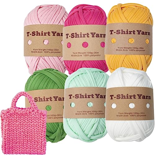 Häkelgarn – weiches Strick- und Häkelgarn in 6 verschiedenen Farben | waschbares und leicht elastisches handgestricktes Zubehör für Körbe, Pads, Projekte, für Bastelliebhaber von Decorhome