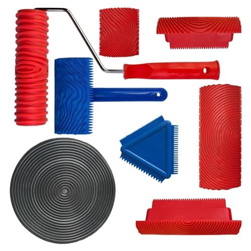 Holzmaserung Malwerkzeug - 8 Holzmaserung Farbroller | Weichgummi Gemusterte Walze | Realistische Holzoptik Malwerkzeug | Körnungswerkzeug für Dekoration | Simuliertes Gummi Holzmaserung von Decorhome