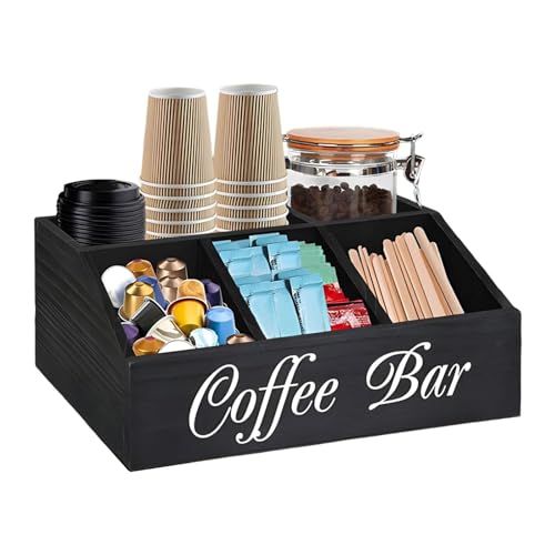 Kaffeestation Theken-Organizer – Kaffeetassen- und Gewürzstation, Tee- und Kaffeekapsel-Organizer, Holz-Kaffeebar-Organizer für Arbeitsplatte, Kaffee-Gewürz-Tablett für Zuhause und Büro von Decorhome