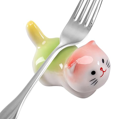 Katzen-Löffelablage – Keramik-Essstäbchenhalter, Schreibtisch-Ornament, niedliche Essstäbchenablage mit Katzenmotiv für den Esstisch, Mehrzweck-Katzenornamente aus Keramik zum Halten von Katzen-Löffelablage – Keramik-Essstäbchenhalter, Schreibtisch-Ornament, niedliche Essstäbchenablage mit Katzenmotiv für den Esstisch, Mehrzweck-Katzenornamente aus Keramik zum Halten von von Decorhome