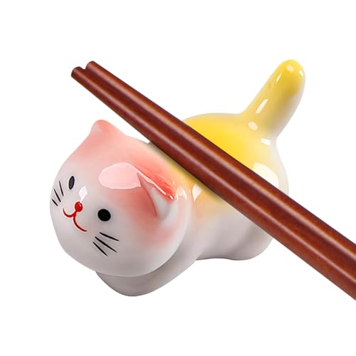 Katzen-Löffelablage – Keramik-Essstäbchenhalter, Schreibtisch-Ornament, niedliche Essstäbchenablage mit Katzenmotiv für den Esstisch, Mehrzweck-Katzenornamente aus Keramik zum Halten von von Decorhome