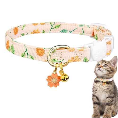 Katzenhalsband mit Glöckchen – niedlicher Blumenanhänger, verstellbares Breakaway-Halsband für kleine Katzen, Kätzchen, stilvolles bedrucktes Haustierhalsband aus Baumwolle mit von Decorhome