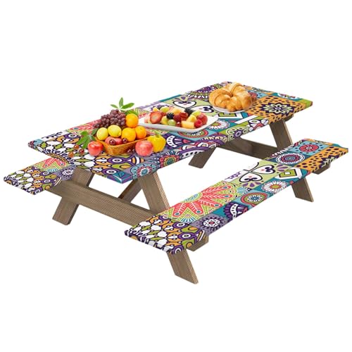 Picknick-Tischdecken mit Gummizug, 3 wasserdichte Outdoor-Picknick-Tischdecken-Set, Camping-Must-Haves, Picknickzubehör für Picknick-Malerei, Picknicktisch mit Bank, elastische Passform Picknick-Tischdecken mit Gummizug, 3 wasserdichte Outdoor-Picknick-Tischdecken-Set, Camping-Must-Haves, Picknickzubehör für Picknick-Malerei, Picknicktisch mit Bank, elastische Passform von Decorhome