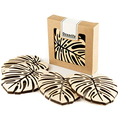 Untersetzer Gläser - Holzuntersetzer für Tassen und Becher - Tisch Deko - Getränke Untersetzer Holz 4 Stück - 11 x 10 cm Natur von Decorify