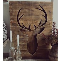 L Version Hirsch Ausgesägt Wandbild Holz Landhaus Vintage Bauernhaus Rustikal in 3 Verschiedenen Farben | Eiche, Weiß Oder Grau L Version Hirsch Ausgesägt Wandbild Holz Landhaus Vintage Bauernhaus Rustikal in 3 Verschiedenen Farben | Eiche, Weiß Oder Grau von DecorinaHolzdeko